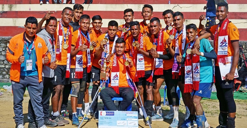 नवौँ राष्ट्रिय खेलकुद अन्तर्गत पुरुष भलिबलमा एपीएफलाई स्वर्ण