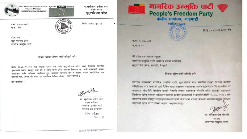 नाउपा बिवाद : रञ्जिताको निर्देशन विपरीत सुदूरपश्चिममा मुख्यमन्त्रीलाई विश्वासको मत दिन संसदीय दलको ह्वीप