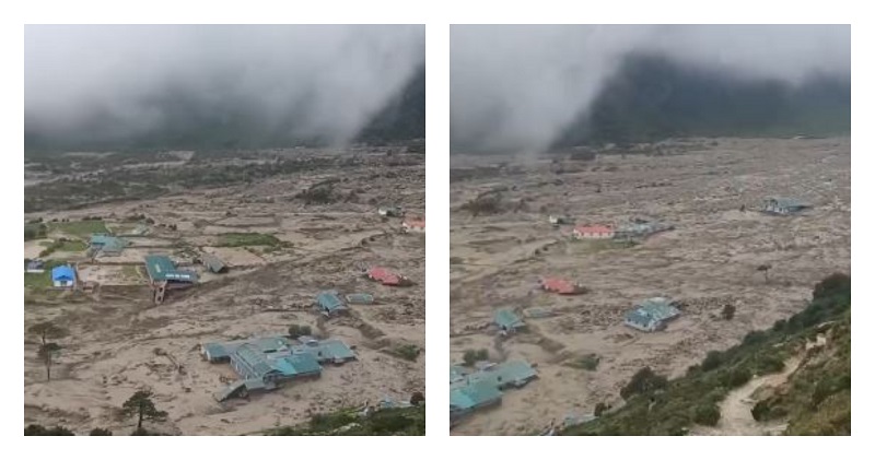 बाढी प्रभावित थामे गाउँमा राहत वितरण हुँदै, प्राविधिकको टोली पनि जाँदै